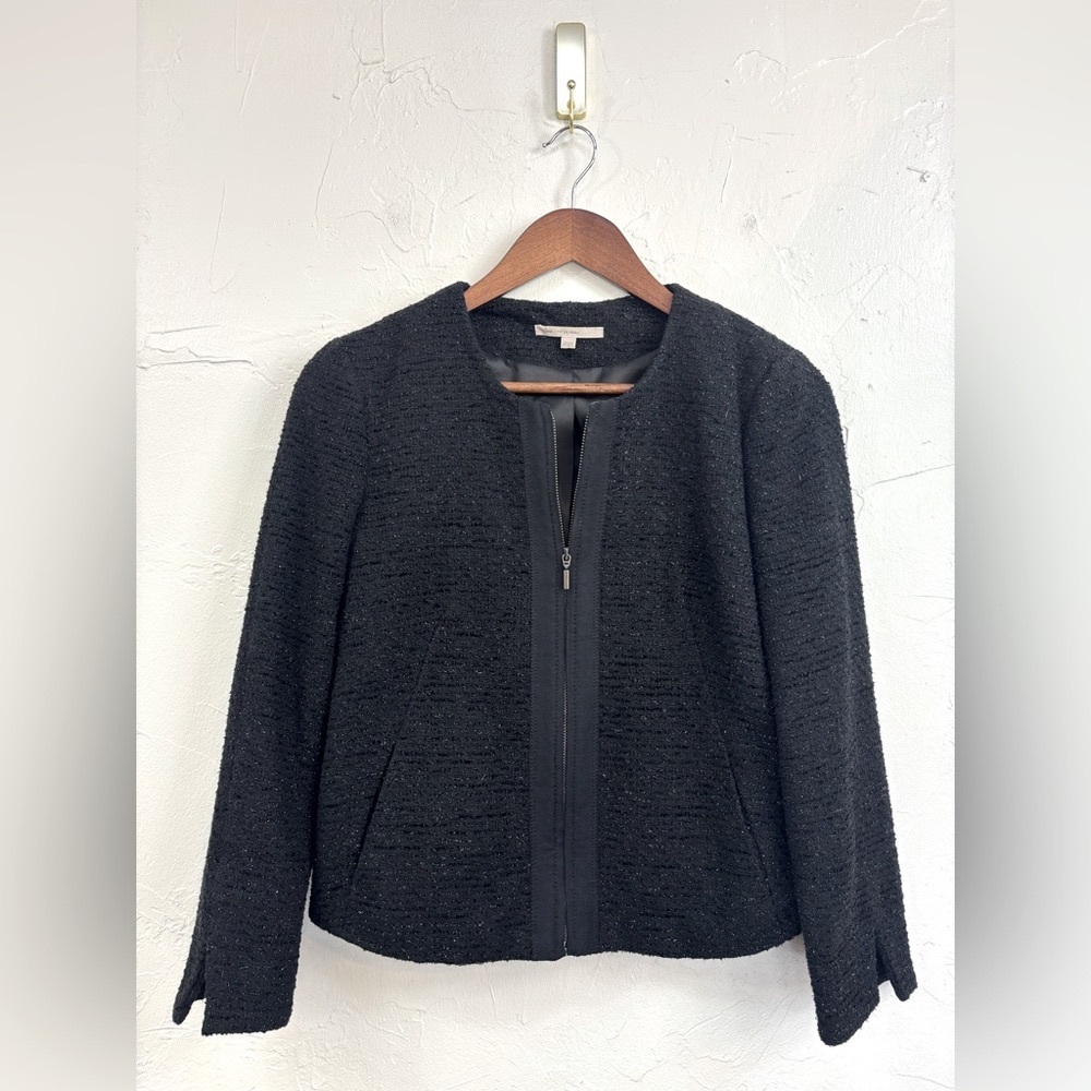 GAP Black Tweed Blazer Jacket Cropped Zip Short Metallic Office‎ Extra Small XS